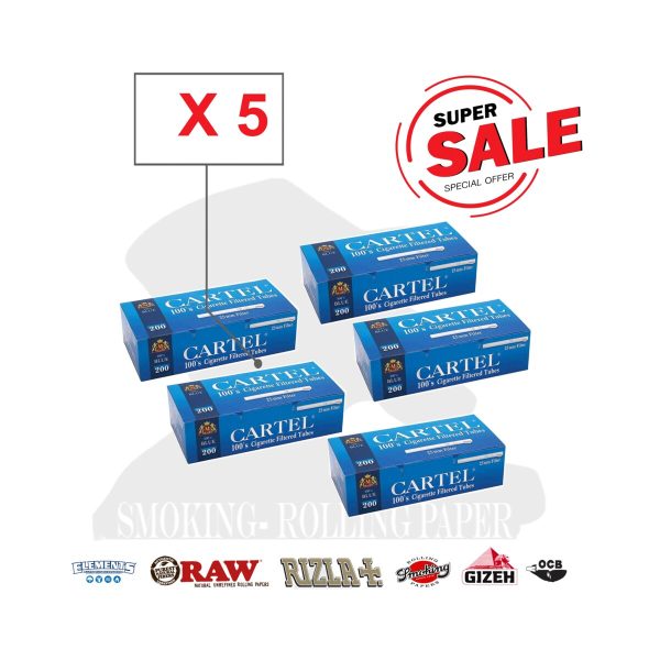 master-122 Tubetti per sigarette Cartel 100's Blue Regular con filtro blu da 25 mm – Confezione da 200 tubetti