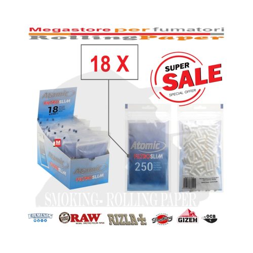 master-18 Filtri per sigarette Atomic Slim 6 mm – 18 bustine da 250 filtri