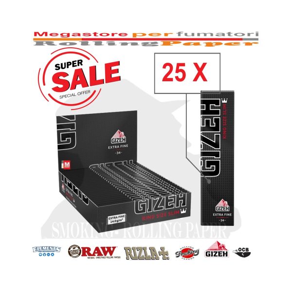 master-183 Gizeh Extra Fine Black King Size Slim Zigarettenpapier – Packung mit 25 Heftchen
