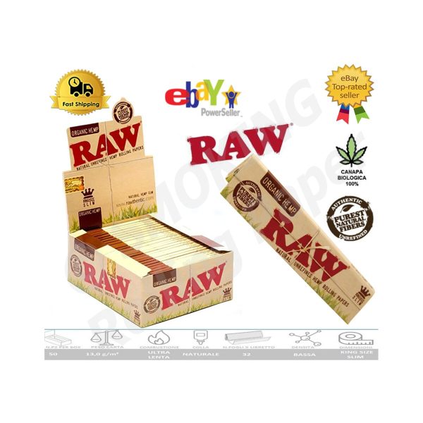master-269 RAW Organic King Size Slim Zigarettenpapier – Packung mit 50 Heftchen