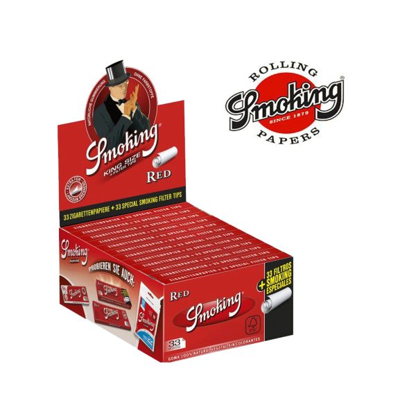 Smoking Red King Size Slim Zigarettenpapier mit Filtertips – Packung mit 24 Heftchen