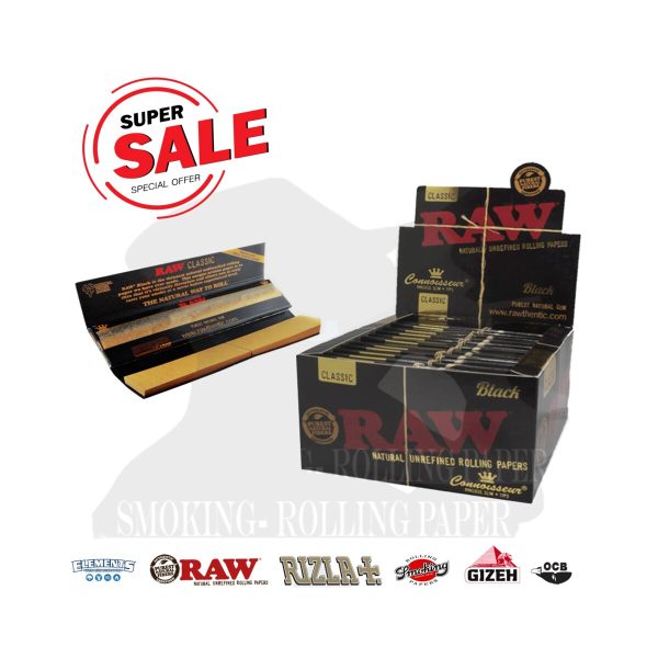 master-380 RAW Black Connoisseur King Size Slim Zigarettenpapier mit Filtertips – Packung mit 24 Heftchen