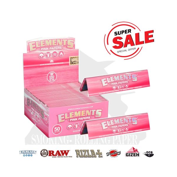 master-67 Papier à rouler Elements Pink King Size Slim – lot de 50 carnets