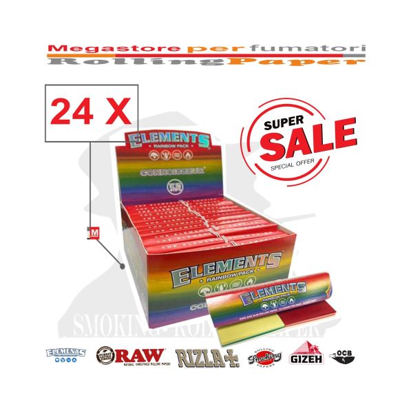 master-90 Elements Rainbow Connoisseur King Size Slim Zigarettenpapier mit Filtertips – Packung mit 24 Heftchen